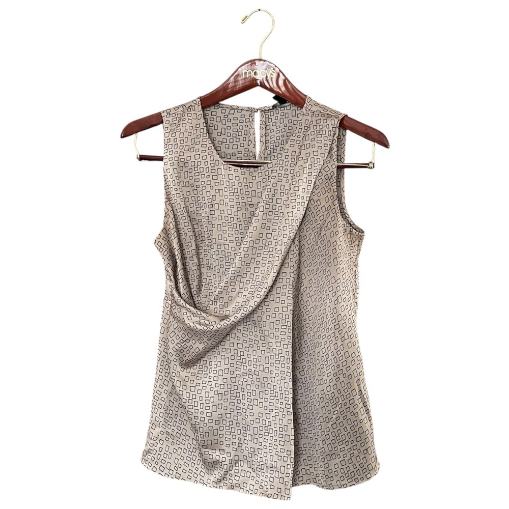 Ann Taylor Beige Black Pattern Sleeveless Blouse Size 4 | Bell Back Detail |